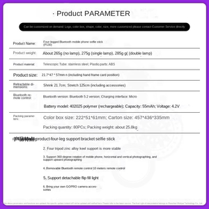 Chaud 4 pieds stable deux lumières <span class=keywords><strong>3</strong></span> en 1 sans fil mini selfie trépied télécommande portable trépied extensible monopode selfie bâton - Product Image 6