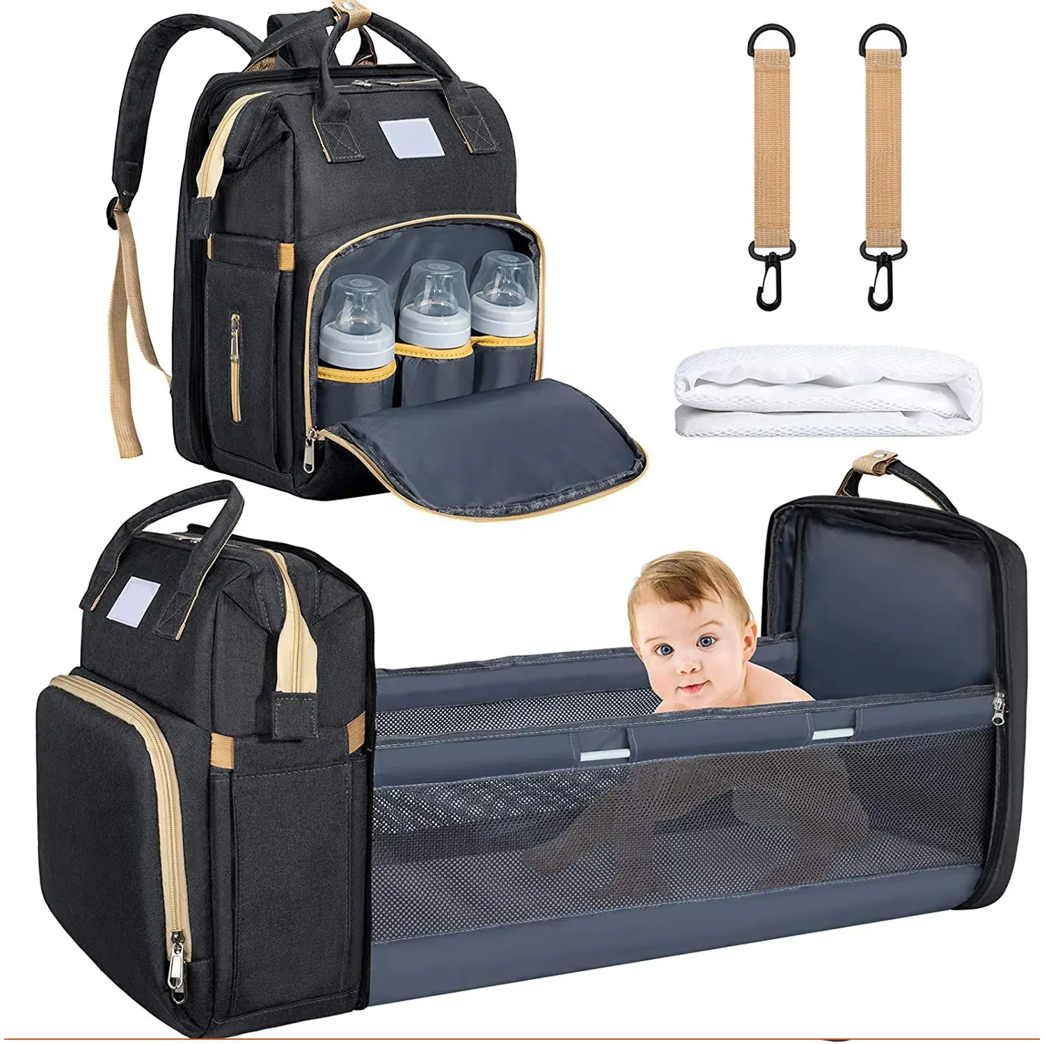 7 in 1 personalizzato funzionale mamma pannolino mamma zaino impermeabile bambino portatile pieghevole culla lettino Tote mummia borsa borse per pannolini