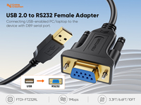 CableCreation - Cable Serial Industrial USB a RS232 Hembra DB9 con Chipset FTDI, Adaptador USB 2.0 a RS232, Compatible con Windows y Mac