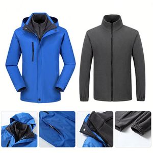 Vestes d'hiver épaisses trois-en-un, imperméables, coupe-vent, pour le ski, le travail en extérieur, avec fermeture éclair, logo personnalisé, vestes pour hommes - Product Image 2