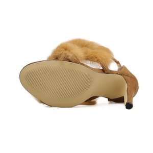 <span class=keywords><strong>Scarpe</strong></span> stile Vintage arancione <span class=keywords><strong>tacco</strong></span> alto rosa caldo sandalo Sexy con decorazione di pelliccia - Product Image 4