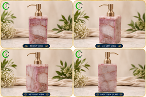 Dispensador de Mármol Rosa Ónix, Artesanal, Ecológico, de Piedra Natural, Forma Cúbica de 8 Pulgadas, Recargable, con Bomba, para Accesorios de Baño - Product Image 3