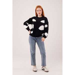 Suéter Negro de Punto para Mujer, Casual, Manga Larga, Antipilling, con Diseño de Puntos - Product Image 3