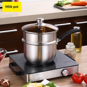 Olla <span class=keywords><strong>para</strong></span> leche de fácil limpieza, duradera, multifuncional, anti-quemaduras, con mango largo de baquelita, tapa de vidrio, olla <span class=keywords><strong>para</strong></span> sopa de acero inoxidable - Product Image 1