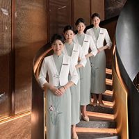 Gaun Qipao Hijau Gaun Cheongsam Gaun Karir Wanita Gaun Qipao Modern Gaun Wanita Pakaian Kantor Wanita untuk Wanita
