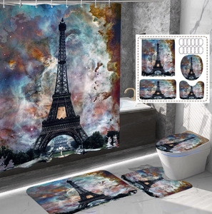 Ensemble de rideaux de <span class=keywords><strong>douche</strong></span> pour enfants personnalisés en tissu écologique, motif romantique Tour Eiffel de Paris, résistant à la moisissure, 180x200cm avec 12 crochets - Product Image 2