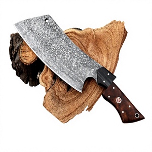 Cuchillo de Cocina de Acero de Damasco de Grado Industrial Hecho a Mano con Mango de Madera y Funda de Cuero para Acampar al Aire Libre - Product Image 1