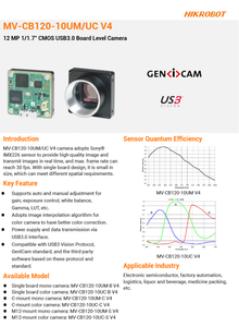 Nouvelle caméra industrielle monoculaire HIK ROBOT MV-CB120-10UM-B V4 12MP USB 3.0 de niveau carte, originale - Product Image 3