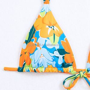 Conjunto de Traje de Baño Personalizado de 1 Pieza, Nuevo Diseño, Top de Bikini Halter con Escote Profundo en V y Estampado Sólido/de Puntos/Floral, Antibacteriano, de Secado Rápido - Product Image 3