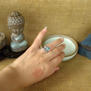 Adjustable Opening Type Vintage <strong>Feather</strong> Natural Stone <strong>Ring</strong> Designs for Men 925 <strong>Silver</strong> - Product Image 5