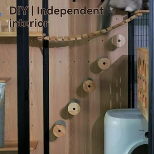 Villa pour chat en bois massif à plusieurs niveaux, château robuste pour chat avec enclos pour bac à litière caché, pour intérieur, vente en gros pour animaleries - Product Image 5