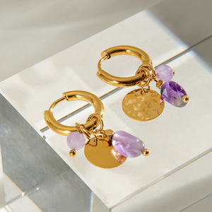 Pendientes de Lujo Vintage con Hebilla de Piedra Natural Martillada, Acero Inoxidable y Titanio, Joyería Transfronteriza Inalterable para Mujer (Estilo Europeo) - Product Image 2