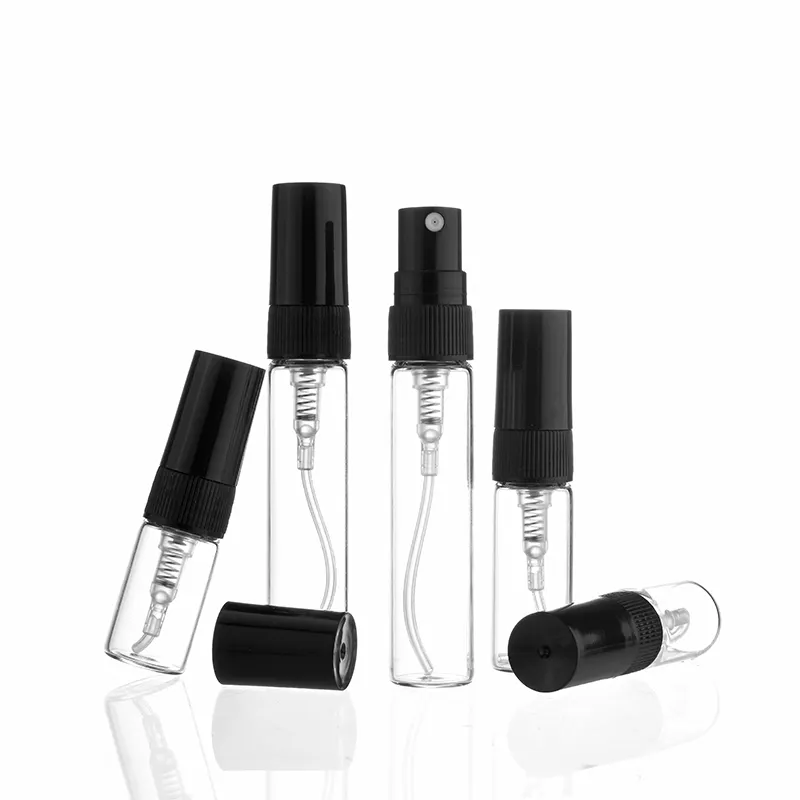 Mini Perfume Glass Bottle Empty Cosmetics Bottle Sample Test Tube Thin Glass Vials 5pcs/pack 2ML 3ML 5ML 10ML Black OEM