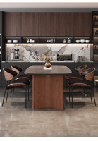Table à manger vintage française en bois massif et dalle de pierre, pour usage domestique, luxe léger, style italien moderne et minimaliste