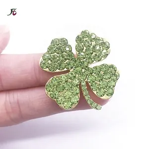 Good Luck Charm Green Four Leaf Shamrock Clover baby colorful rhinestone crystal Pin Brooch