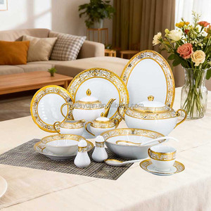 Khuyến mãi nóng! Bộ đồ ăn sứ cao cấp 72 món, thiết kế tùy chỉnh, sang trọng, viền vàng mạ điện, thủ công, bán buôn. - Product Image 1