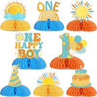 Décorations pour le 1er anniversaire du soleil, centres de table en nid d'abeille « One Happy Boy », fournitures de fête pour le 1er anniversaire et la fête prénatale sur le thème du soleil bohème rétro