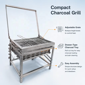Parrilla de Carbón BlazeFor con Altura Ajustable, Rejilla Giratoria <span class=keywords><strong>y</strong></span> Parrilla de Acero Inoxidable para Asar al Aire Libre - Product Image 3