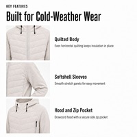 Veste matelassée hybride à capuche pour femme, softshell, vêtement d'extérieur d'hiver, fermeture éclair intégrale, pull-over