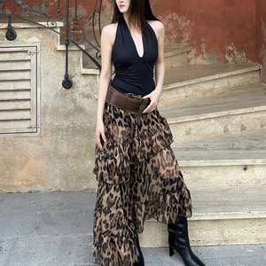 Nuova Collezione Estiva di Abbigliamento Femminile, Moda Streetwear, Gonna Larga a Vita Alta con Stampa Leopardata - Product Image 1