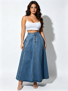 <span class=keywords><strong>Jupe</strong></span> longue en <span class=keywords><strong>jean</strong></span> <span class=keywords><strong>taille</strong></span> <span class=keywords><strong>haute</strong></span> pour femme 2026, avec ourlet effiloché, style streetwear tendance pour le travail et les loisirs - Product Image 4