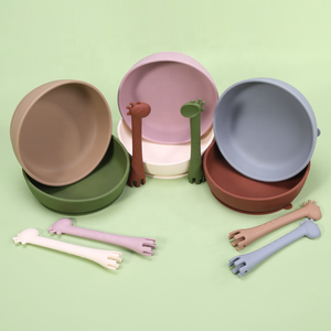 Ensemble de bols et assiettes pour bébé en silicone sans BPA, base à forte ventouse, non toxique, vaisselle pour tout-petits, vaisselle écologique - Product Image 1