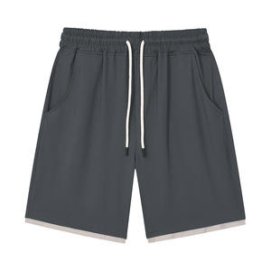 Manufacturers Dark Grey Distressed Embroidery Custom Logo Plus Size Drawstring Loose Fitting Cotton <b>Men</b> <b>Shorts</b> - Product Image 1