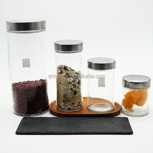 Bocal en verre de stockage de nourriture de cuisine de grande taille de cylindre de 420ML avec couvercle en acier inoxydable pour haricots am cornichons - Product Image 1
