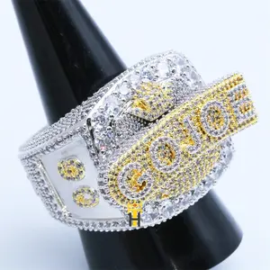 קפוא תכשיטי moissanite טבעת מותאם אישית 18k זהב שלט מכתב טבעת אישית שם 925 בלינג טבעת