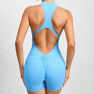 Custom Women Soft Elastic Compression Front Zipper Lightweight Scrunch Yoga Jumpsuit