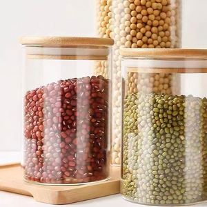 Lead-free Borosilicate Glass Kitchen Canisters With Bamboo Seal Lid Heat Resistant Food <b>Storage</b> Jars for Spice Sugar Candy - Product Image 5
