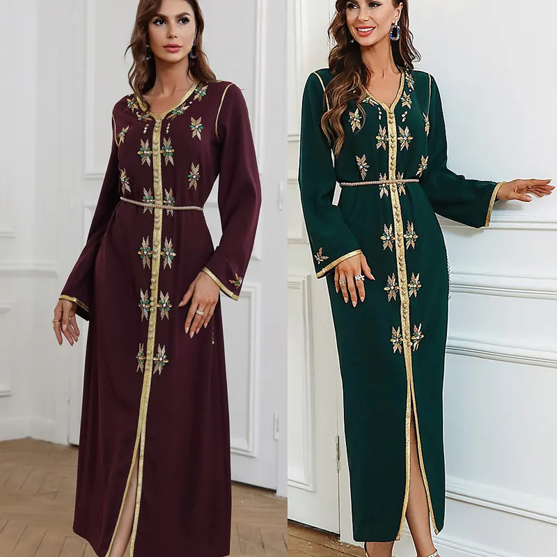 Trang Phục Hồi Giáo Ả Rập Trang Phục Hồi Giáo Dân Tộc Hồi Giáo Áo Choàng Abaya Váy Khiêm Tốn Váy Cổ Chữ V Bên Vàng