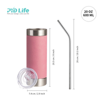 Gobelets isothermes fins en acier inoxydable de 20 oz avec couvercle et paille, en cuir PU avec logo laser personnalisé PYD Life