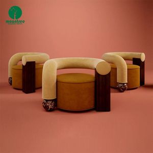 Moontree Mobilier de salon <span class=keywords><strong>design</strong></span> de luxe <span class=keywords><strong>Chaise</strong></span> d'appoint en <span class=keywords><strong>bois</strong></span> <span class=keywords><strong>et</strong></span> tissu avec base en marbre <span class=keywords><strong>Chaise</strong></span> de loisirs Lounge - Product Image 5
