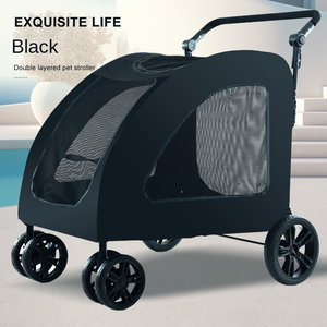Grosir murah Medium besar Stroller hewan peliharaan Travel mewah troli anjing kereta lipat 4 roda dilepas Kereta anjing kembar - Product Image 5