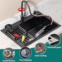 Évier de cuisine à cuve unique en acier inoxydable 304 noir |   Distributeur de savon pour robinet encastré à 3 trous avec égouttoir