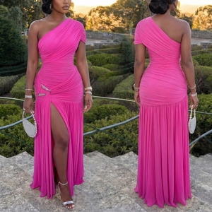 J7662 Robe longue asymétrique tendance en maille sexy pour femme, sans manches, idéale pour les soirées d'été - Product Image 2
