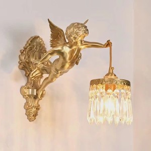 French Style All Copper Angel Wall Lamp Crystal Shade Led E14 <b>Switch</b> Control For Living Room Bedroom Study Hallway - Product Image 2