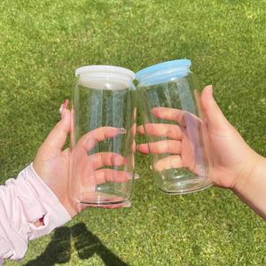 16Oz Clear Frosted Soda Pop Beer Shaped Plastic Lid Sublimation Glass Can for Customized Gifts - Product Image 2