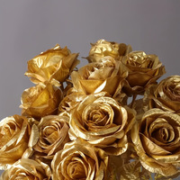 Künstliche Blumen Realistische Rosen Bouquet Seiden-Goldrosen mit Langem Stiel für Heim-Hochzeitsdekoration Party