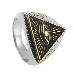 Men's Titanium Steel Freemason Triangular Eye <b>Ring</b> Geometric Design Casual Jewelry Polished Finish - Product Image 5