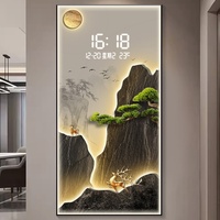 Décoration murale avec horloge Peinture abstraite de style nordique Décoration murale Intérieur Maison Horloge électronique Décoration intérieure créative