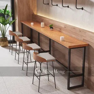 Taburetes de Bar y mesa alta de hierro forjado, muebles de Bar de madera para restaurante