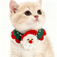 Collier de Noël et du Nouvel An pour chat en fibre acrylique mignon avec clochette, écharpe tricotée et bavoir