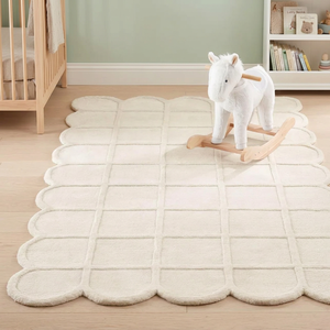 Tapis d'intérieur rectangulaire blanc en peluche tufté à la main de qualité standard, antidérapant, en coton, pour chambre d'enfant, style scandinave - Product Image 2