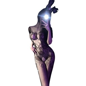 Body en lingerie sexy transparent en maille ajourée pour femme, noir et blanc 1111 - Product Image 5
