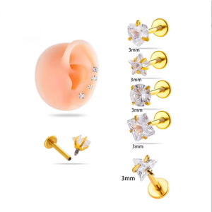 Bijoux en titane HENGSEN, boucles d'oreilles <span class=keywords><strong>à</strong></span> dos plat fileté intérieurement, anneau de <span class=keywords><strong>l</strong></span>èvre en forme de cœur et d'étoile avec zircon cubique, bijoux de piercing pour <span class=keywords><strong>l</strong></span>'oreille - Product Image 1
