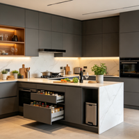 Système d'armoires de cuisine personnalisé, imperméable et résistant à l'humidité, avec paniers coulissants multifonctionnels pour cuisines résidentielles haut de gamme