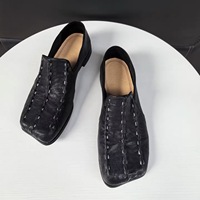 Chaussures décontractées unisexes tendance vintage avec logo personnalisé, cousues à la main, à enfiler, à bout carré, style Derby, mocassins pour hommes