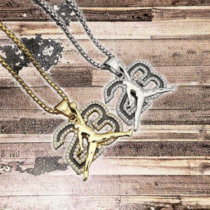 Azul Hip Hop Acero inoxidable Número 23 Jordans Colgante 18K Chapado en oro Joyas de cristal para fanáticos del baloncesto para fiestas - Product Image 2